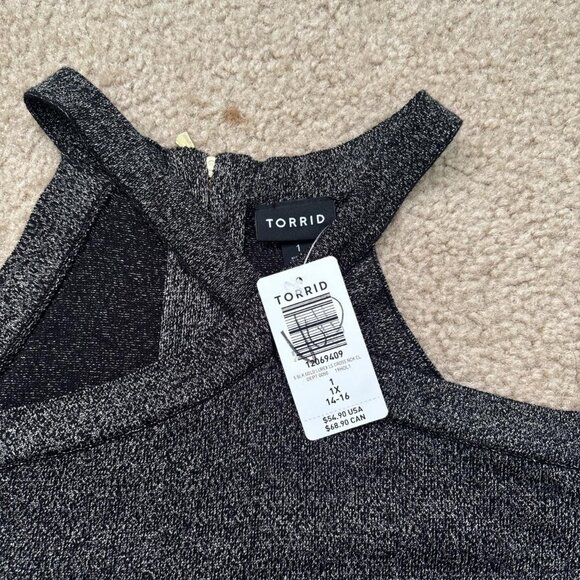 Torrid Cross Neck Cold Shoulder Sweater Womens 1X Black Sparkly Stretchy Goth - Picture 3 of 8